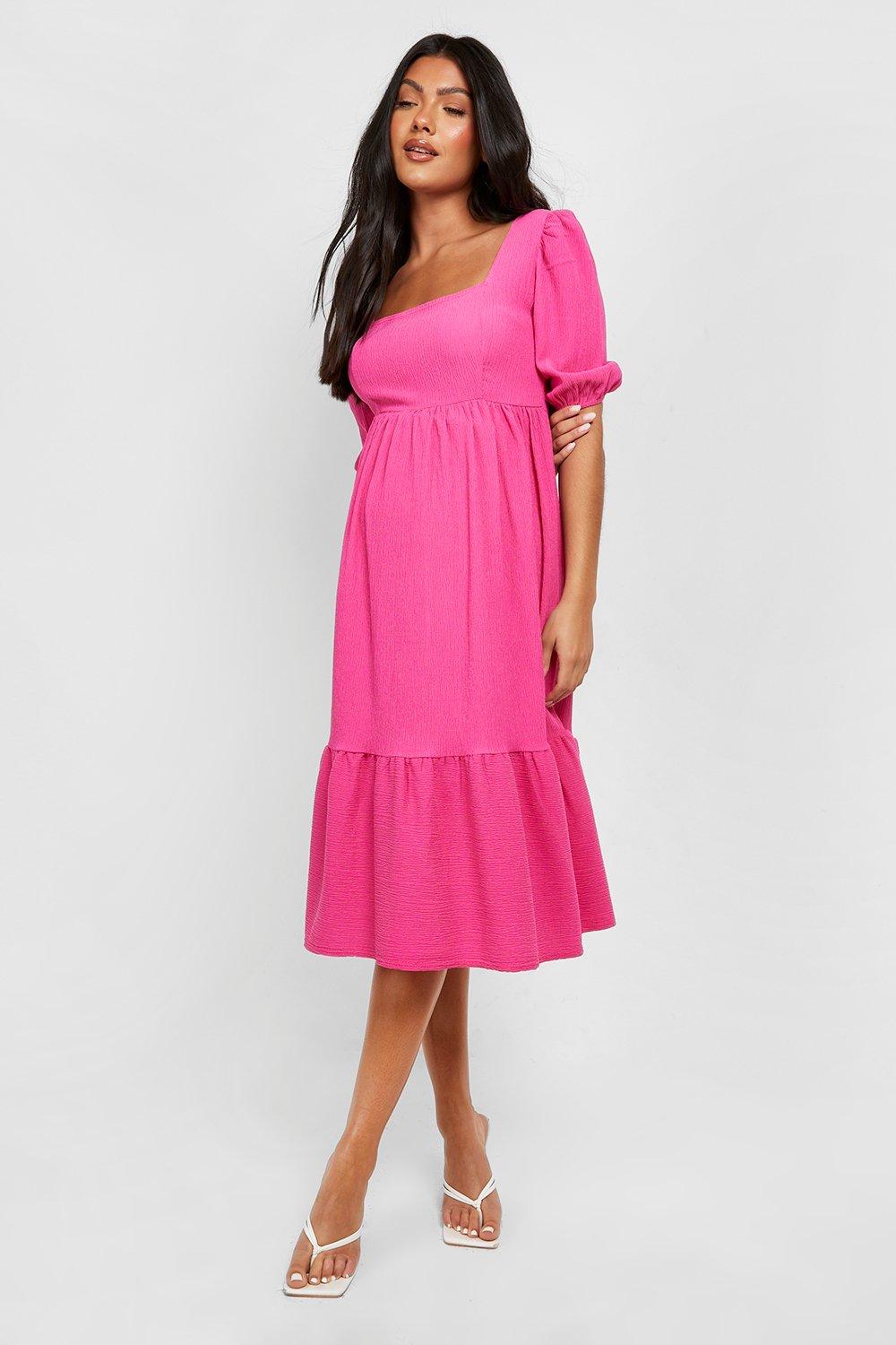 Boohoo pink maternity clearance dress