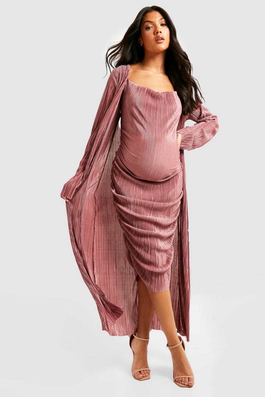 Maternité - Cardigan de grossesse long plissé, Rose image number 1