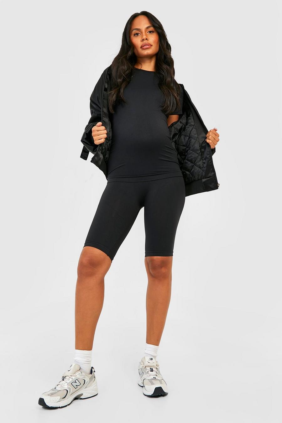 Black Maternity Active Seamless Cycling Shorts image number 1