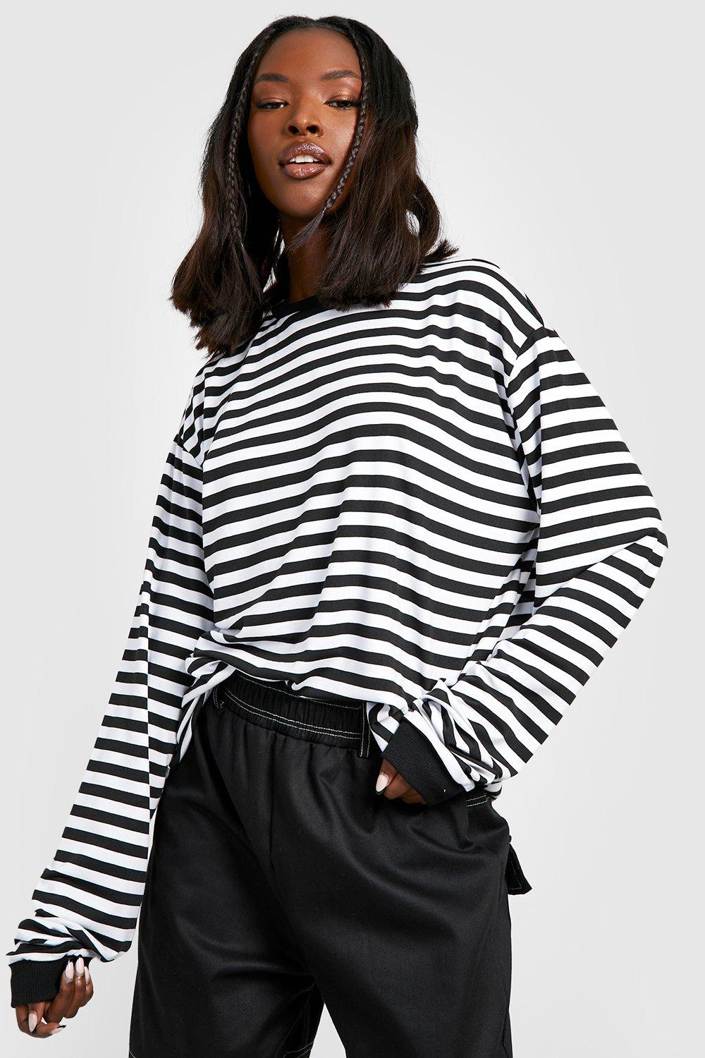トップス STRIPED WOOL OVERSIZED LONG SLEEVE TEE M Striped Long Sleeve Tee: Spring/Summer Oversized O-Neck