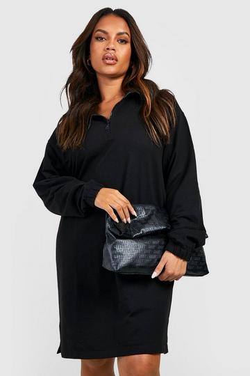 Plus Half Zip Sweat Dress black