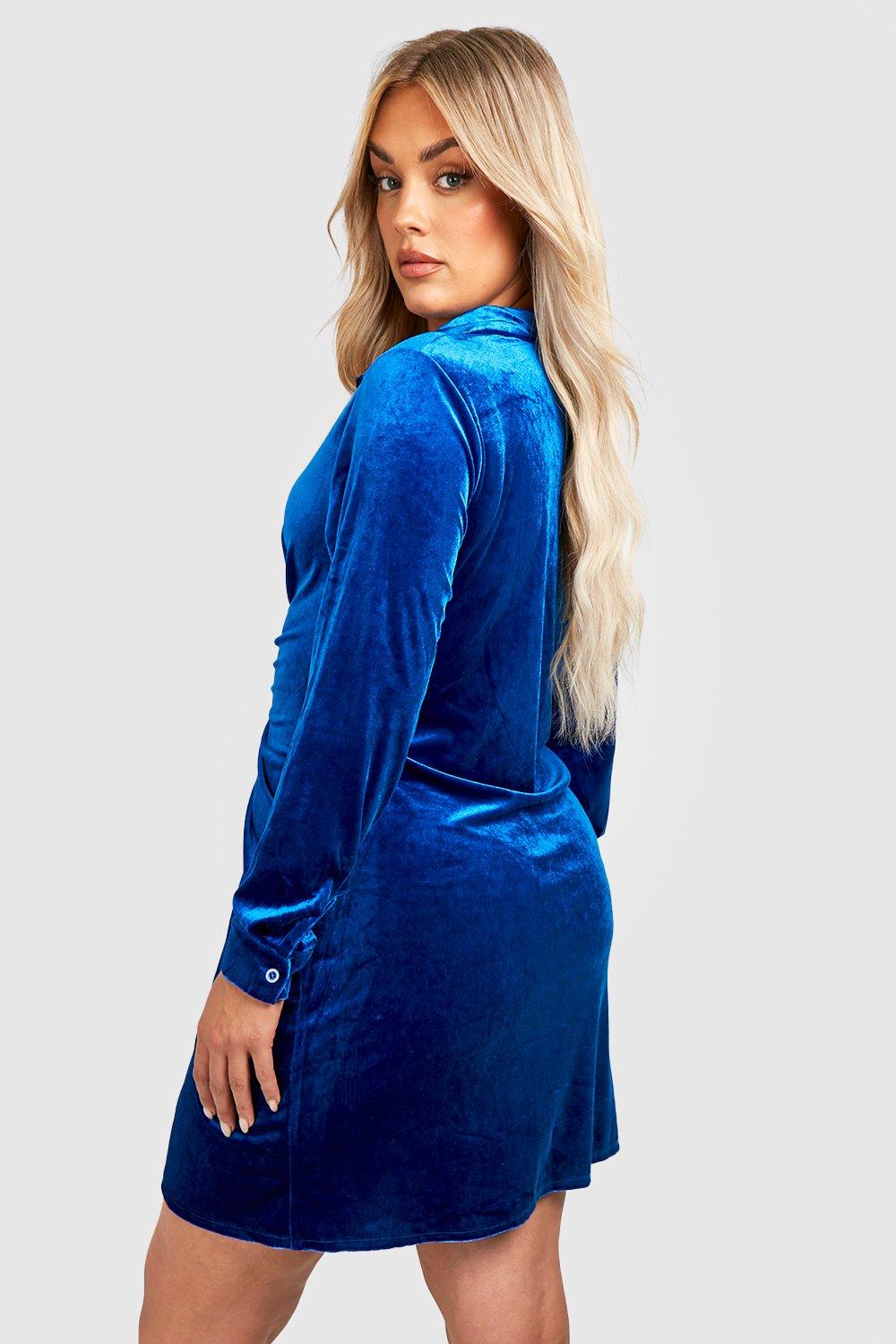 Boohoo blue velvet on sale dress