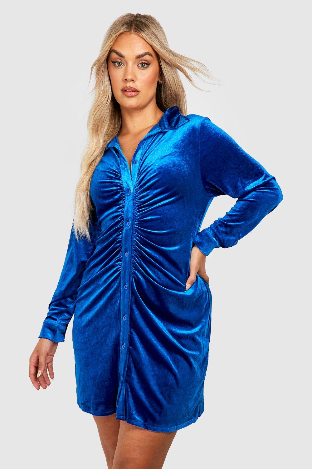 Royal blue velvet dress hotsell plus size