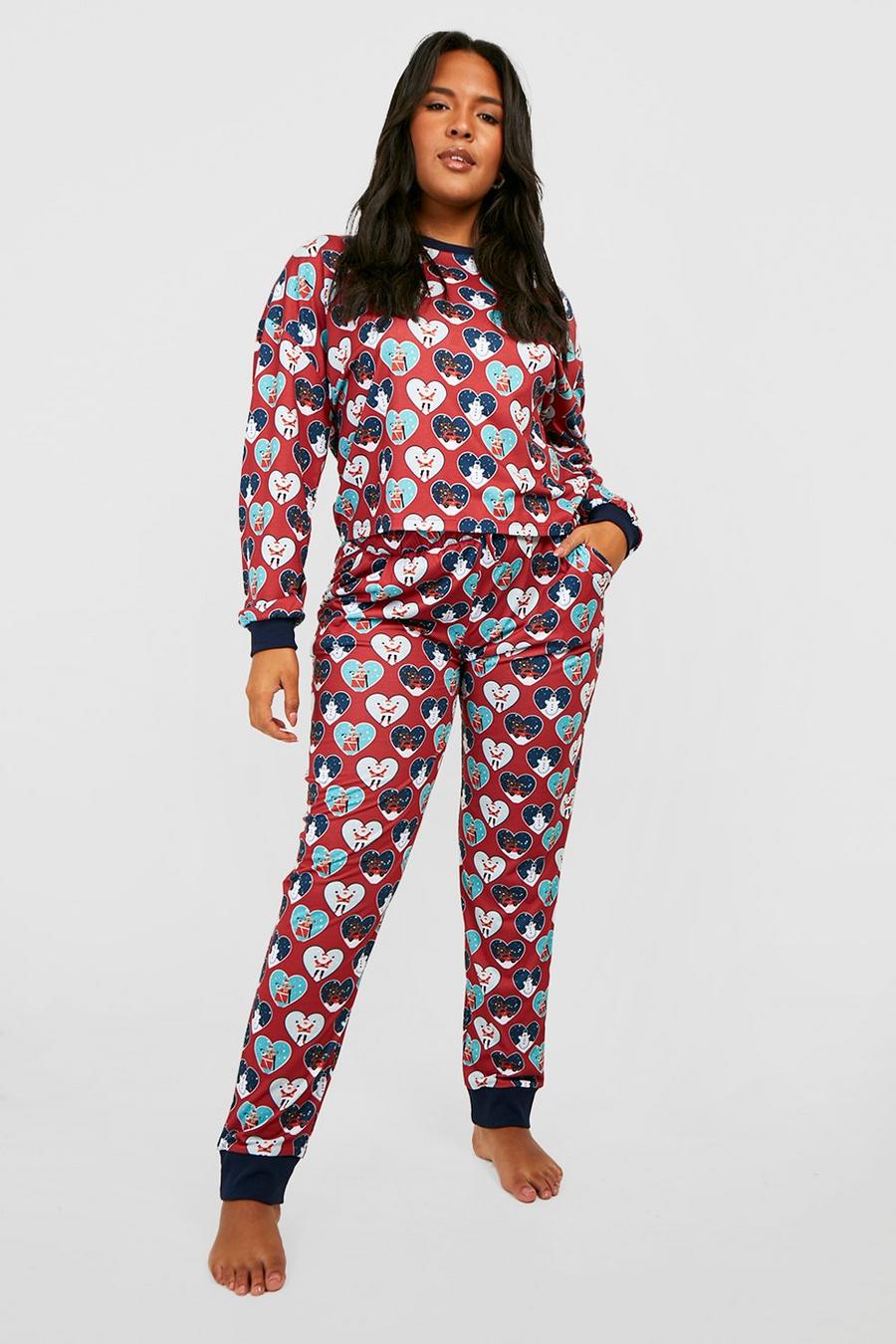 Red rouge Plus Christmas Novelty Heart Pj Trouser Set image number 1