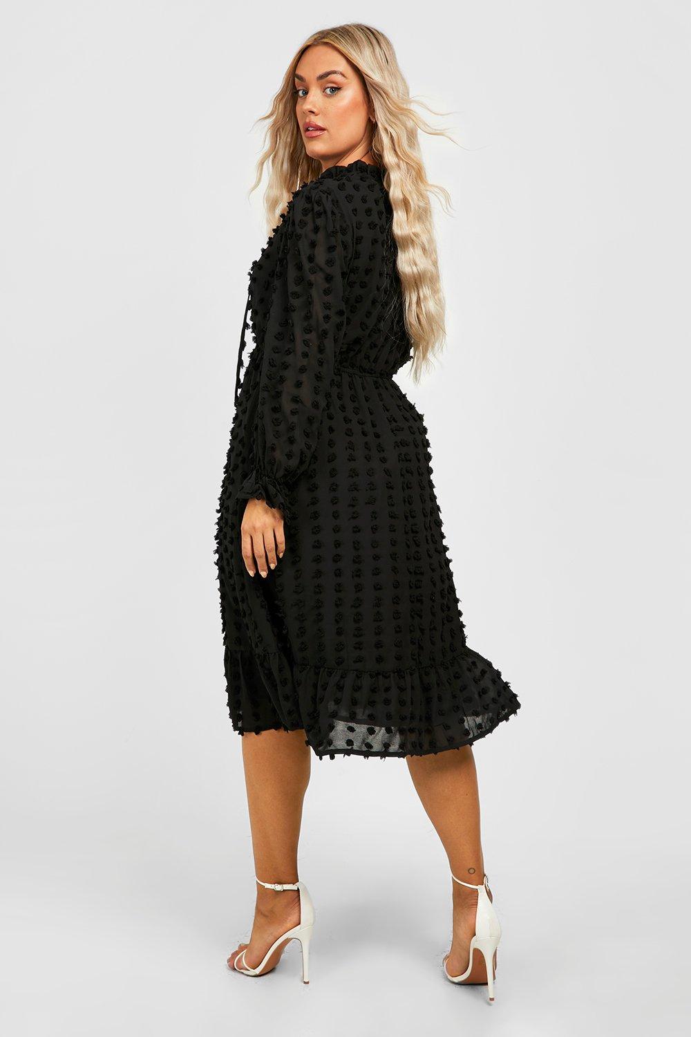 Black dobby shop mesh midi dress