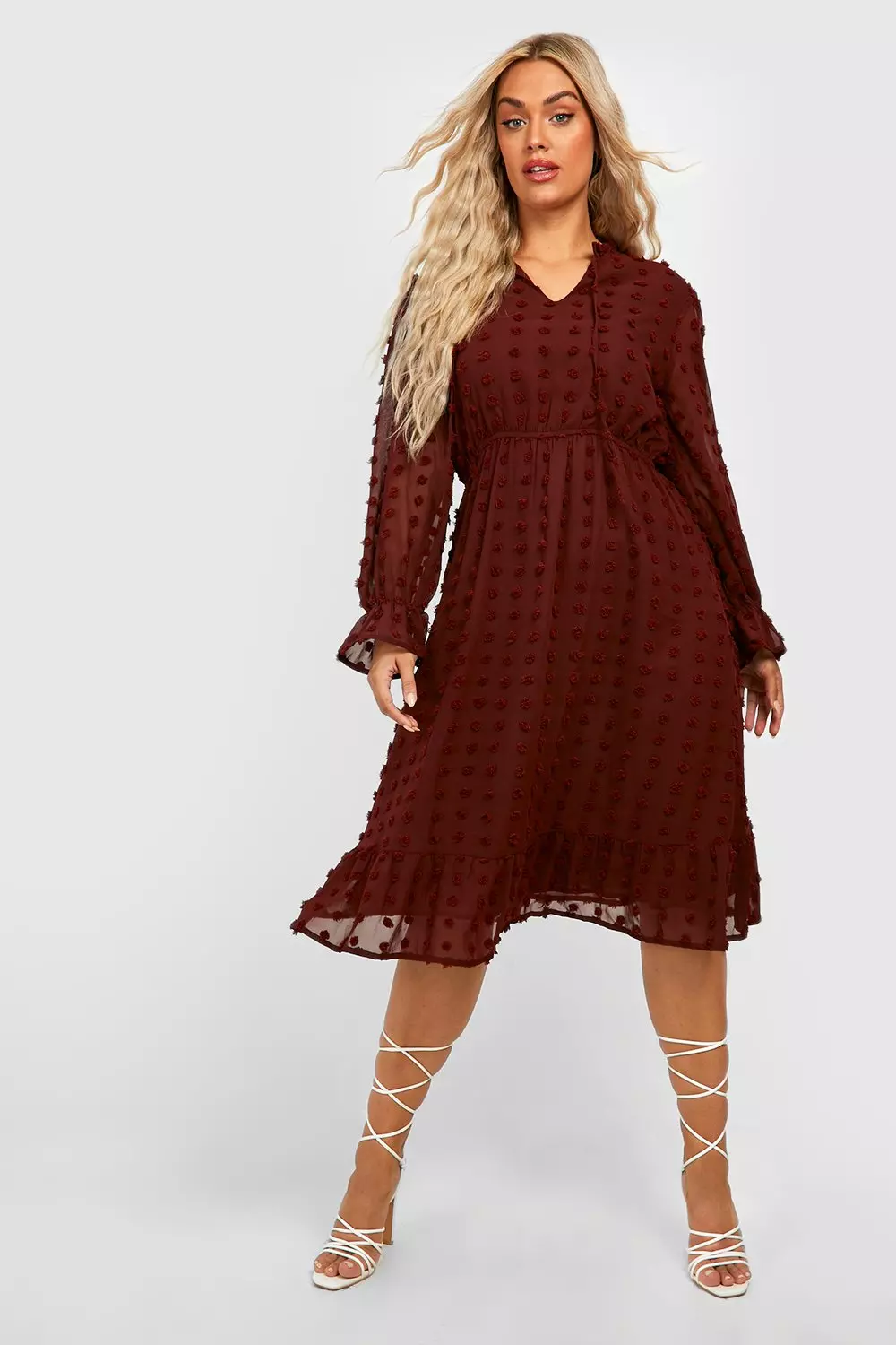 Chocolate Plus Large Dobby Mesh Midi Dress alternative image