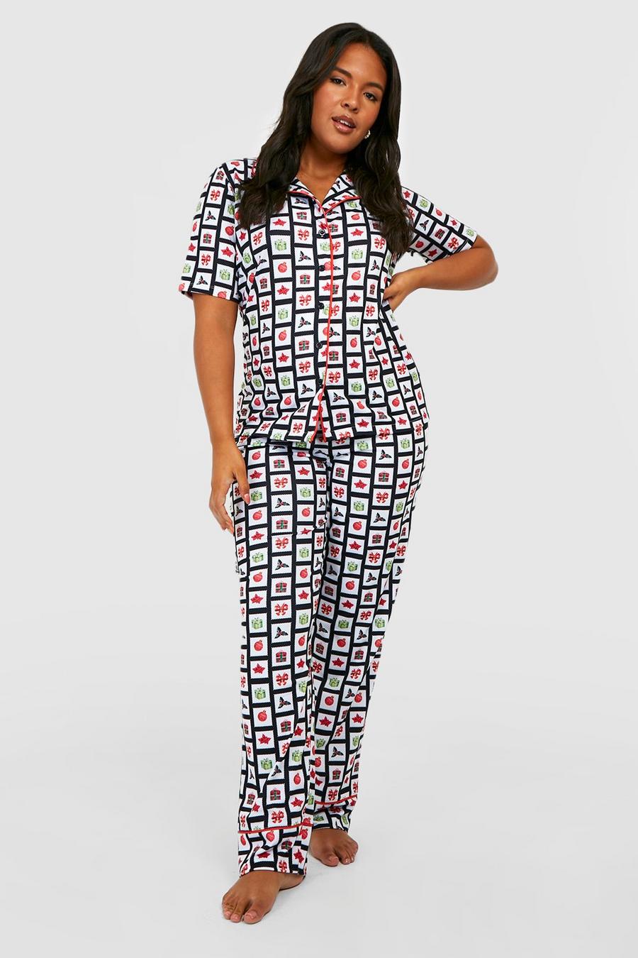 Black Plus Christmas Novelty Pj Trouser Set image number 1