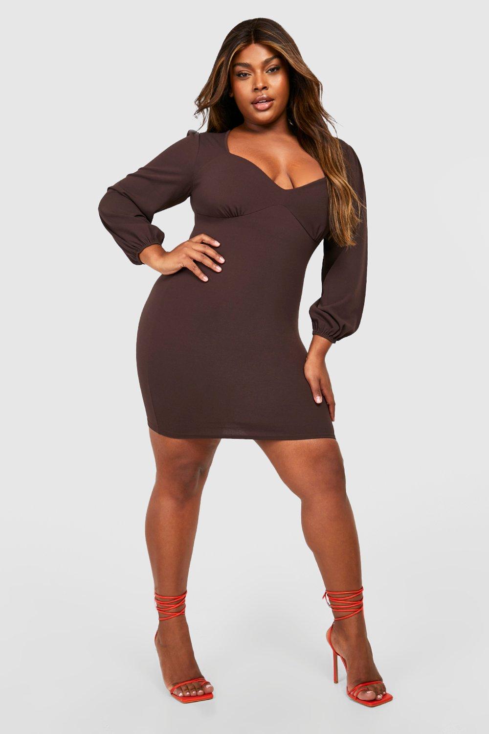 plus size brown bodycon dress