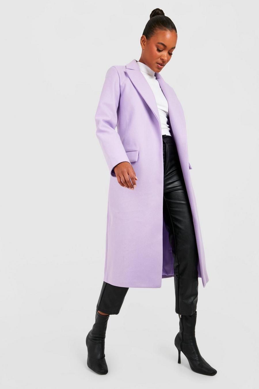 Lilac Tall Double Breasted Pocket Wool Look Coat image number 1