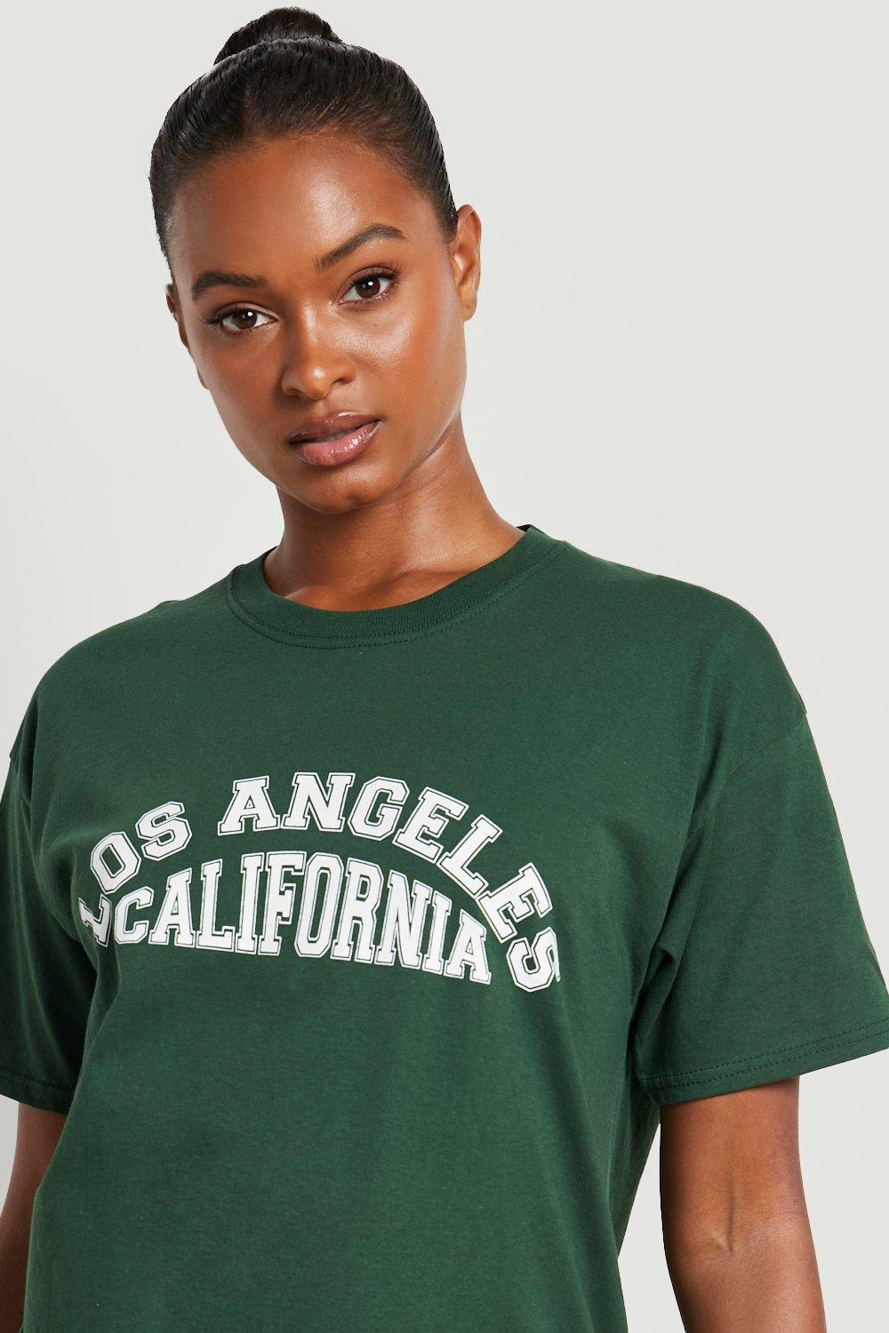 YOURS Curve Plus Size Green 'Los Angeles' Slogan Varsity T-Shirt