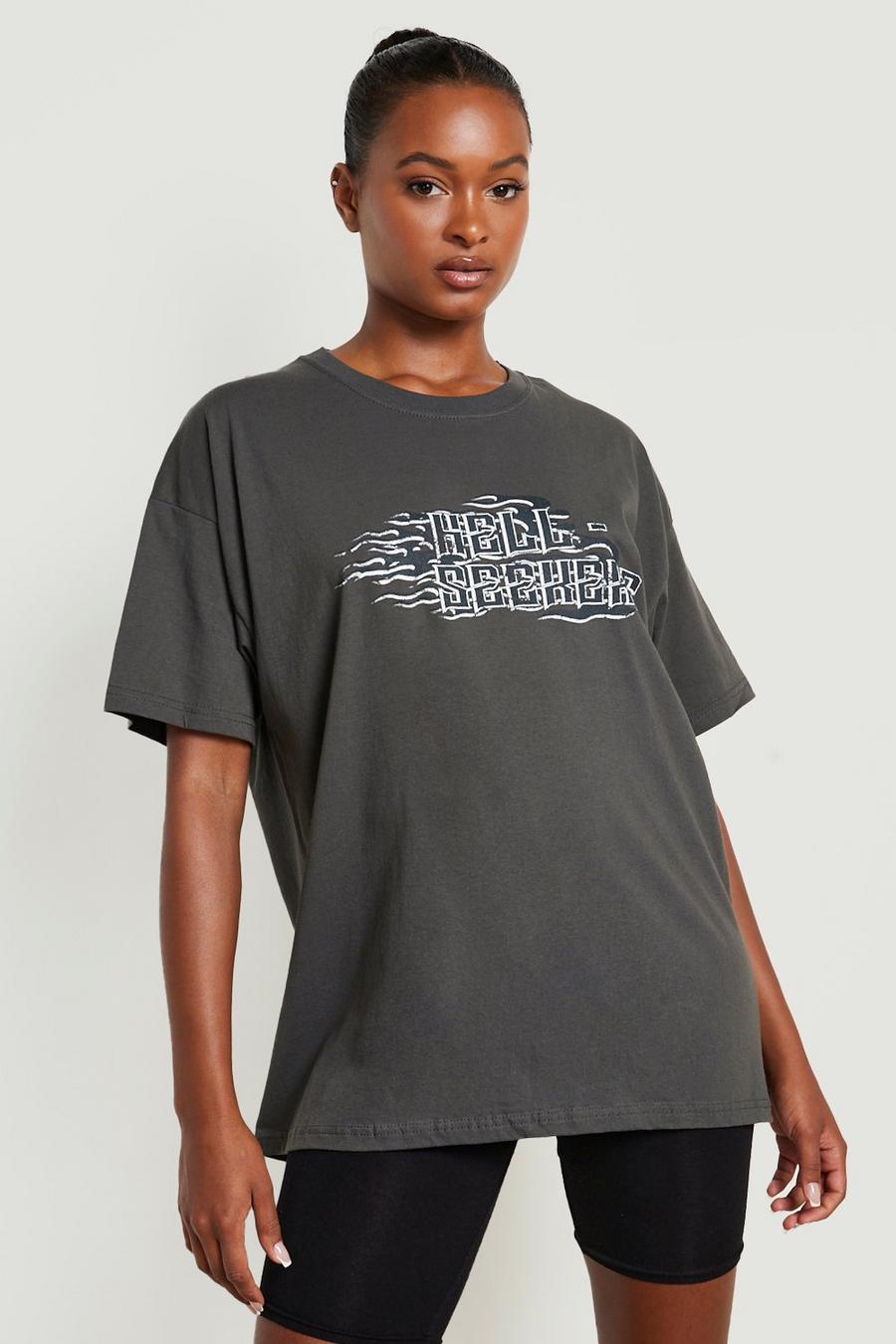 Charcoal Tall - Oversize t-shirt med eldsflammor image number 1