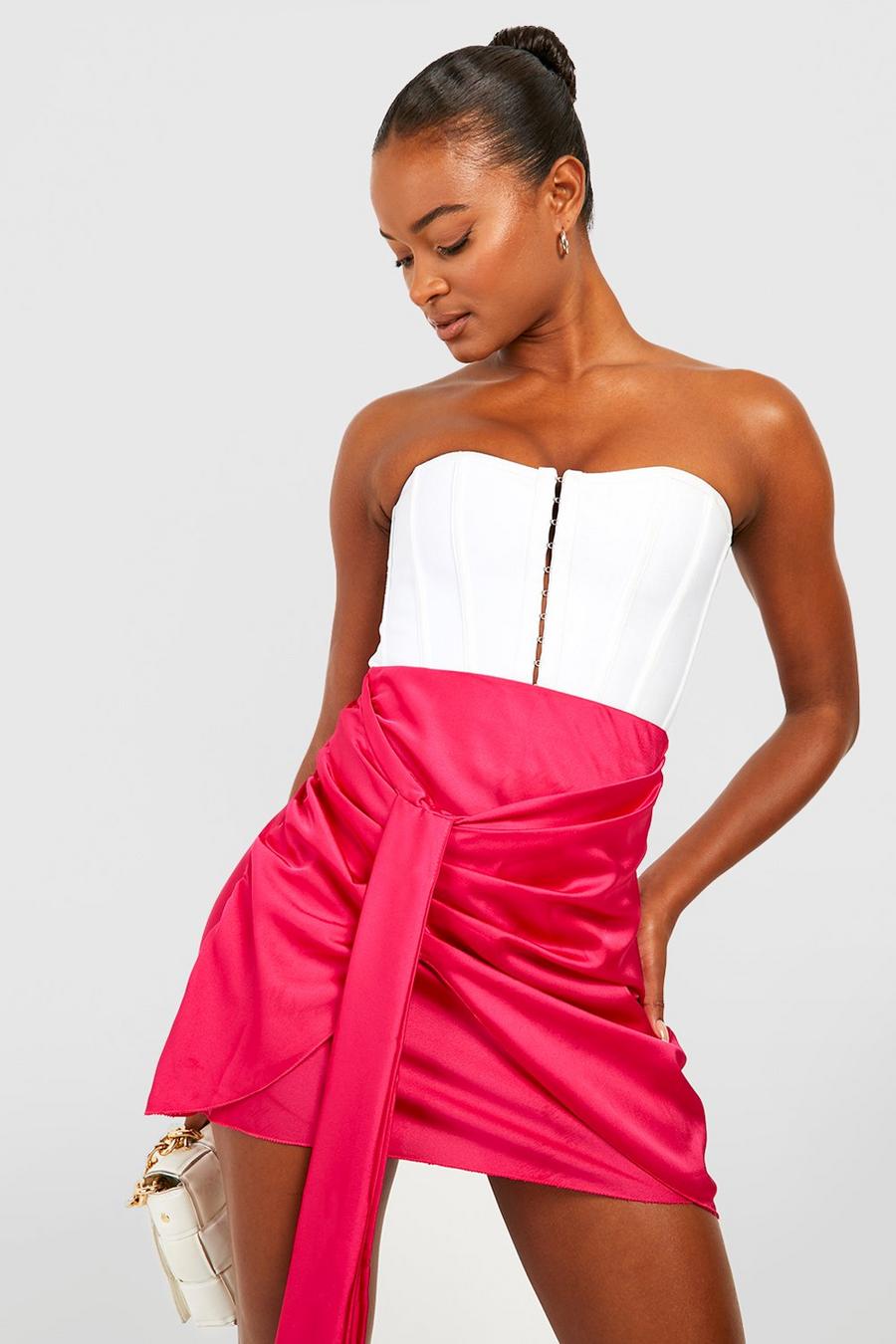 Hot pink Tall Tie Front Satin Draped Mini Skirt