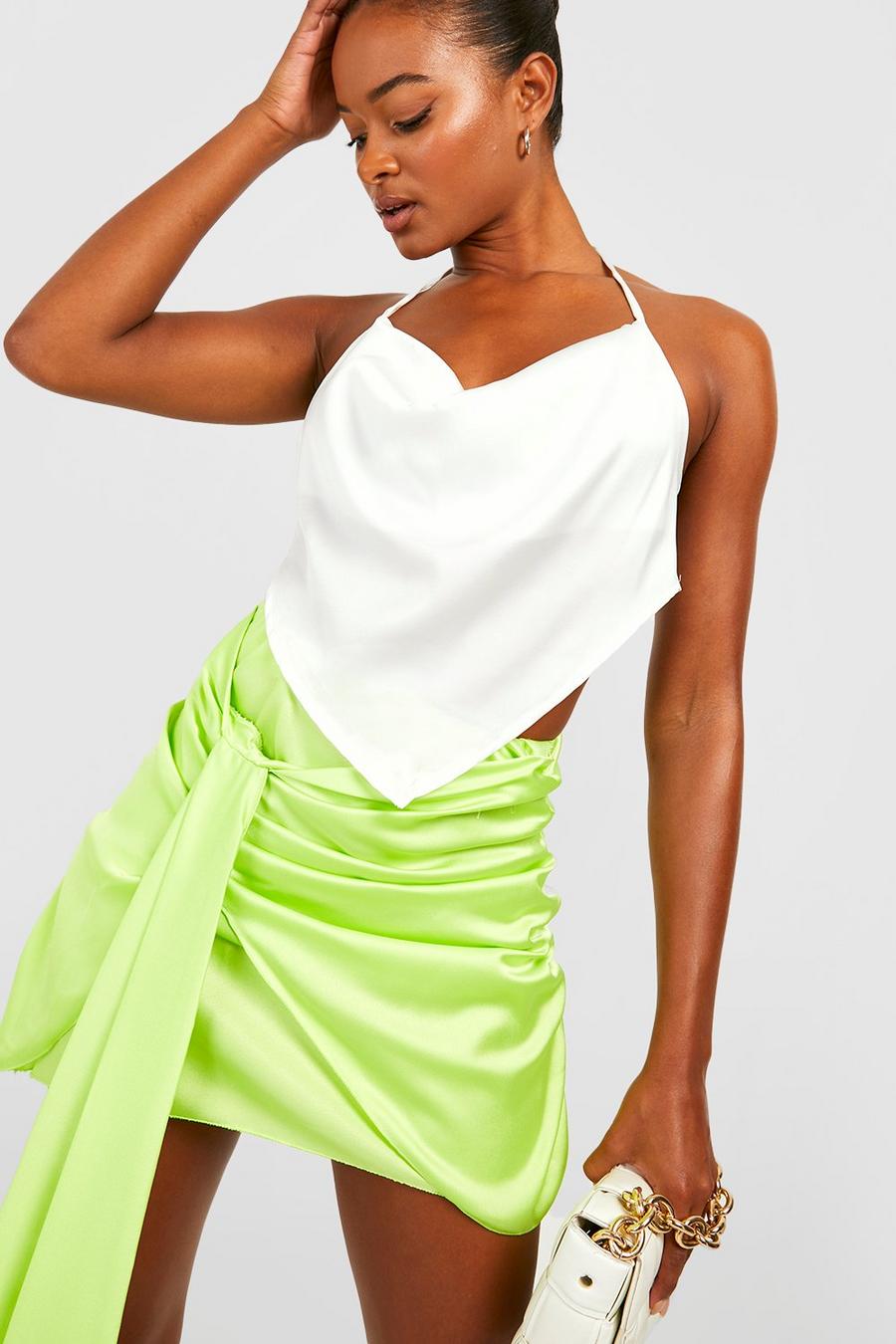 Lime Tall Tie Front Satin Draped Mini Skirt image number 1