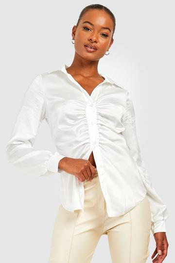 Tall Ruched Relaxed Satin Shirt ivory
