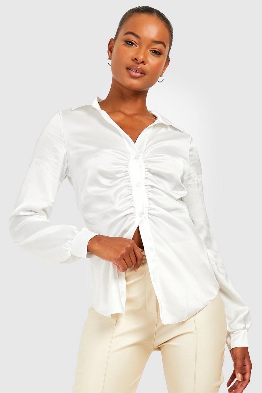 Ivory Tall Ruched Relaxed Satin Shirt image number 1
