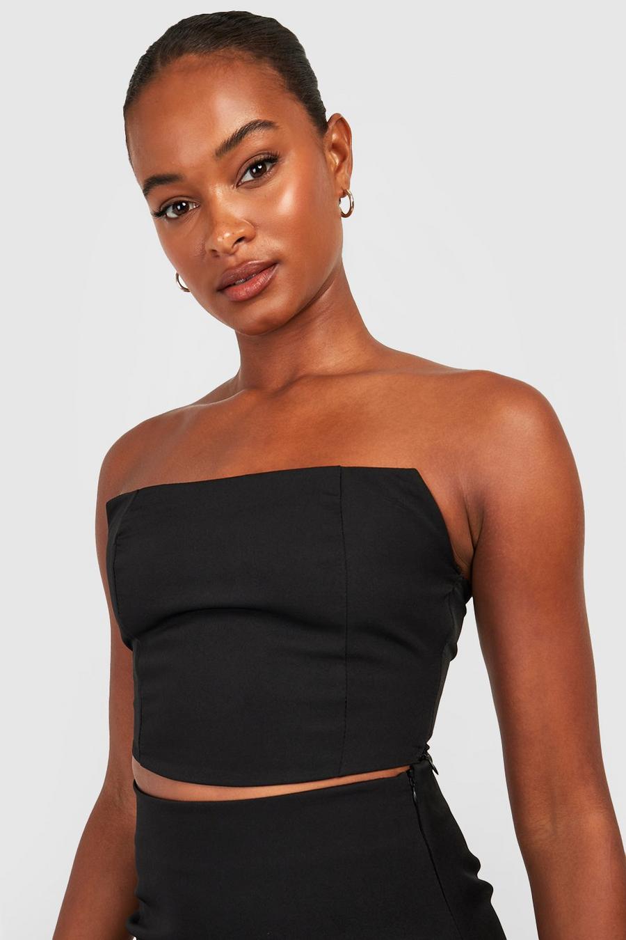 Black Tall Curved Seamed Corset Crop Top image number 1
