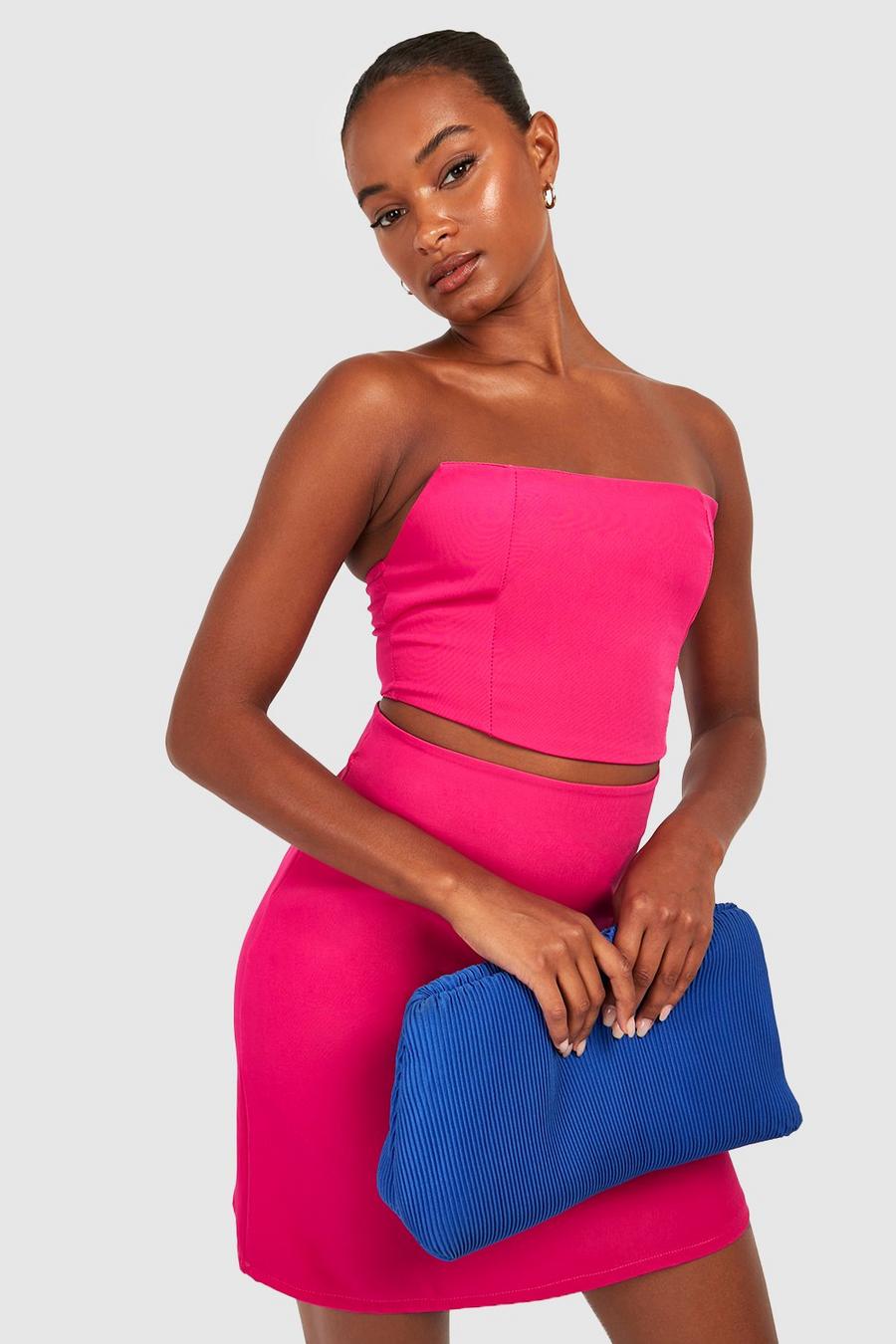 Hot pink Tall Curved Seamed Corset Crop Top image number 1