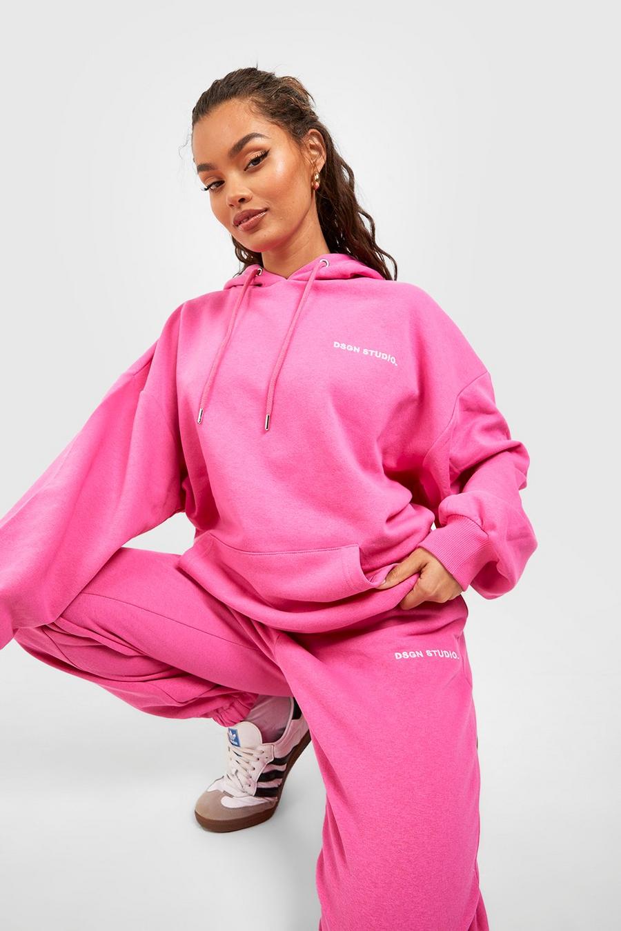 Hot pink Embroidered Slogan Hooded Tracksuit 