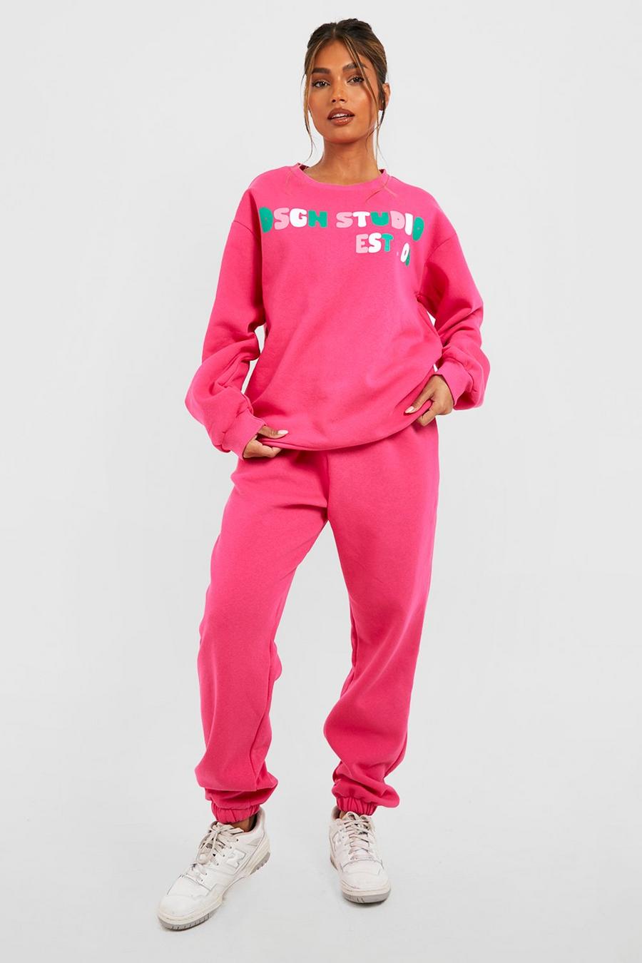Hot pink rosa Bubble Print Sweater Tracksuit 
