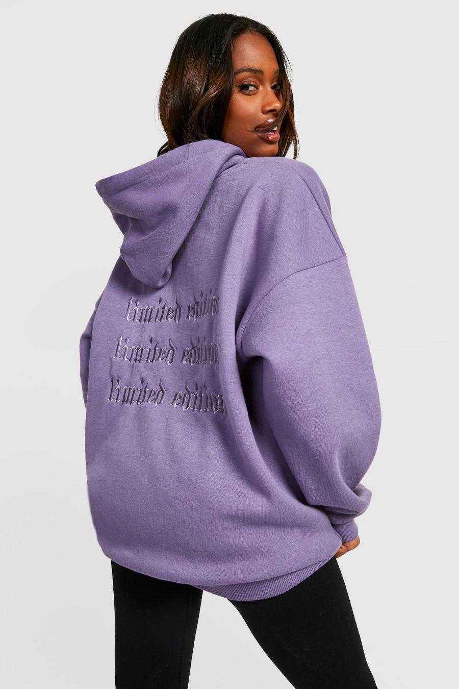 Purple 3D Embroidered Oversized Hoodie image number 1