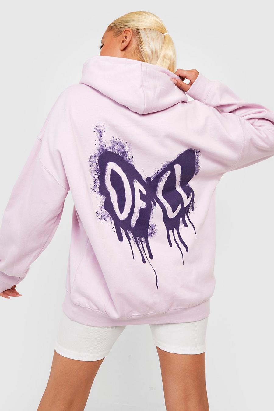 Lilac Graffiti Drip Butterfly Oversized Hoodie  image number 1