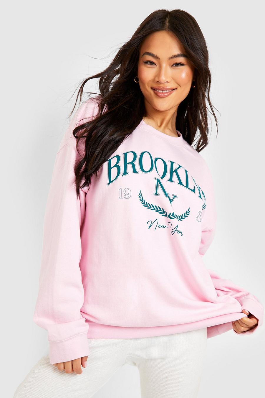 Light pink Brooklyn Varsity Slogan Oversized Sweater  image number 1