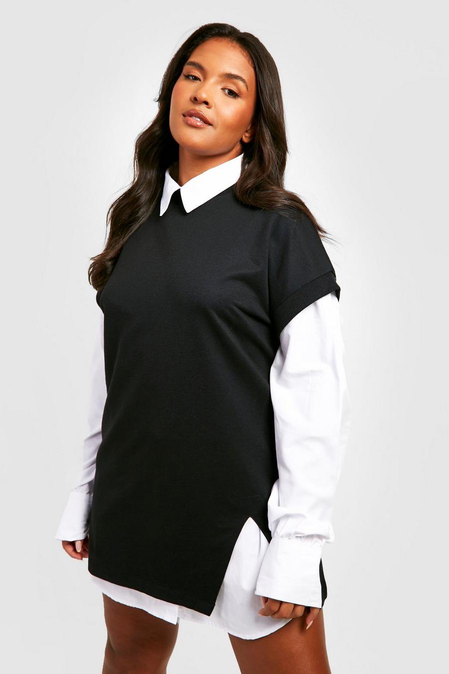 Black svart Plus 2-i-1 Sweatshirtklänning