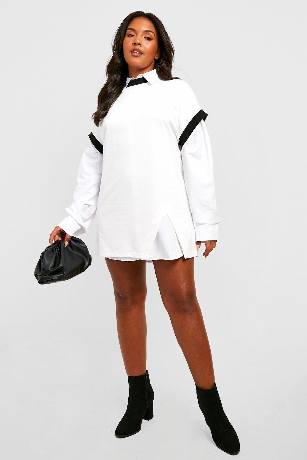 Plus Contrast Binding 2 In 1 Sweat Dress boohoo NO
