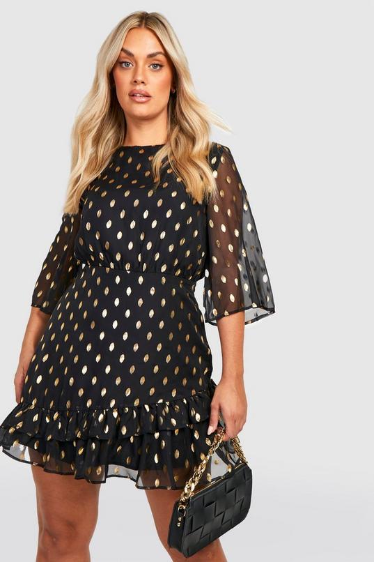 boohoo Plus Metallic Detail Frill Shift Dress