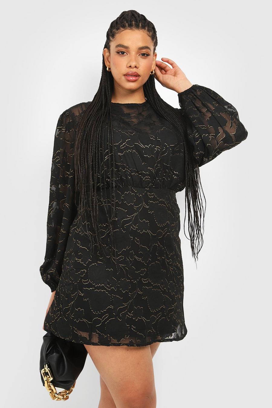 Black svart Plus Metallic Lace Skater Dress