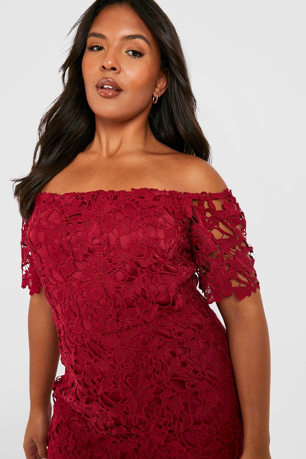 Plus Premium Lace Off Shoulder Midi Dress