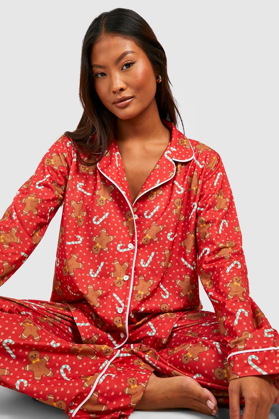 Red röd Petite Pepparkakor Mönstrad pyjamasskjorta