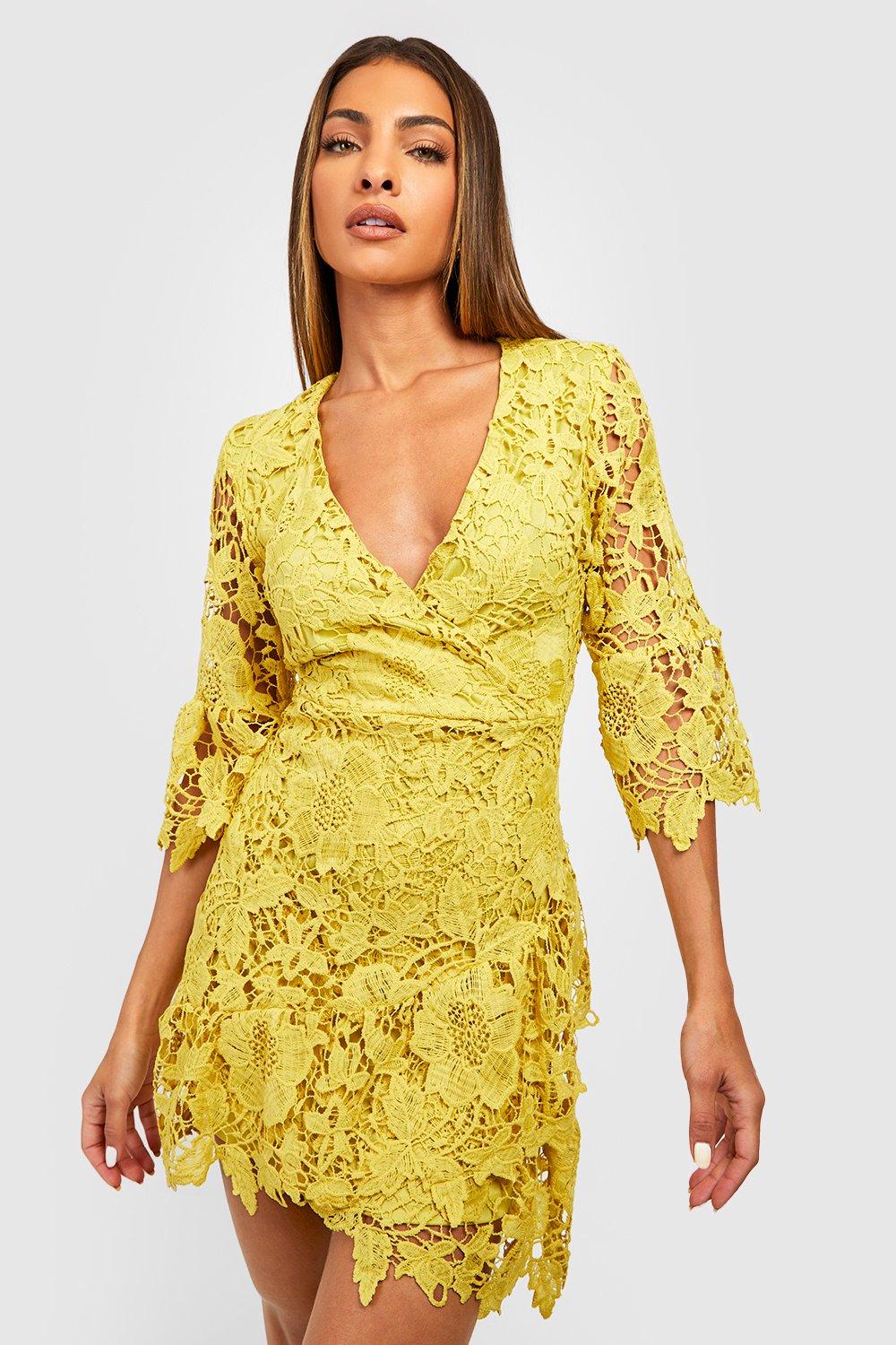 Boohoo yellow lace on sale dress