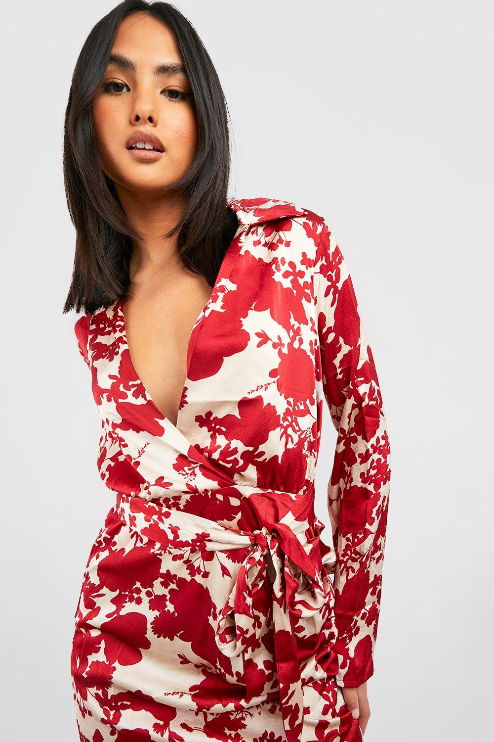 Boohoo red outlet floral dress