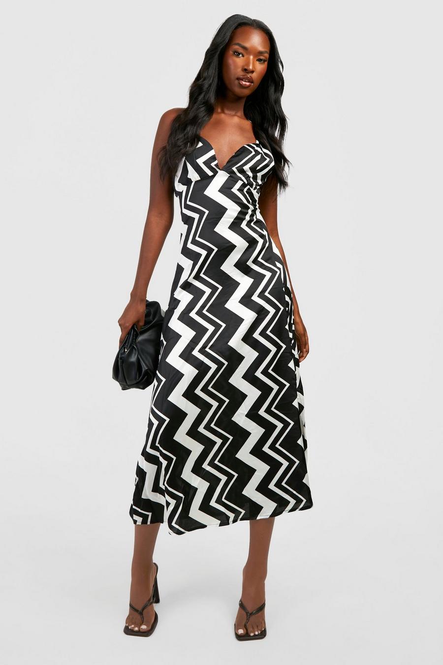 Black Aztec Printed Strappy Midaxi Dress image number 1