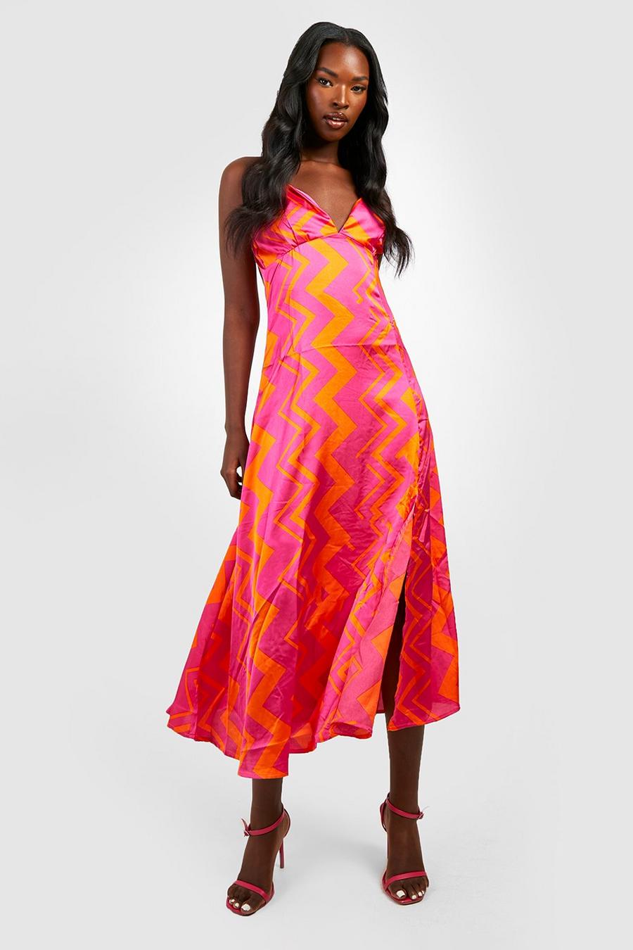 Pink Aztec Printed Strappy Midaxi Dress image number 1