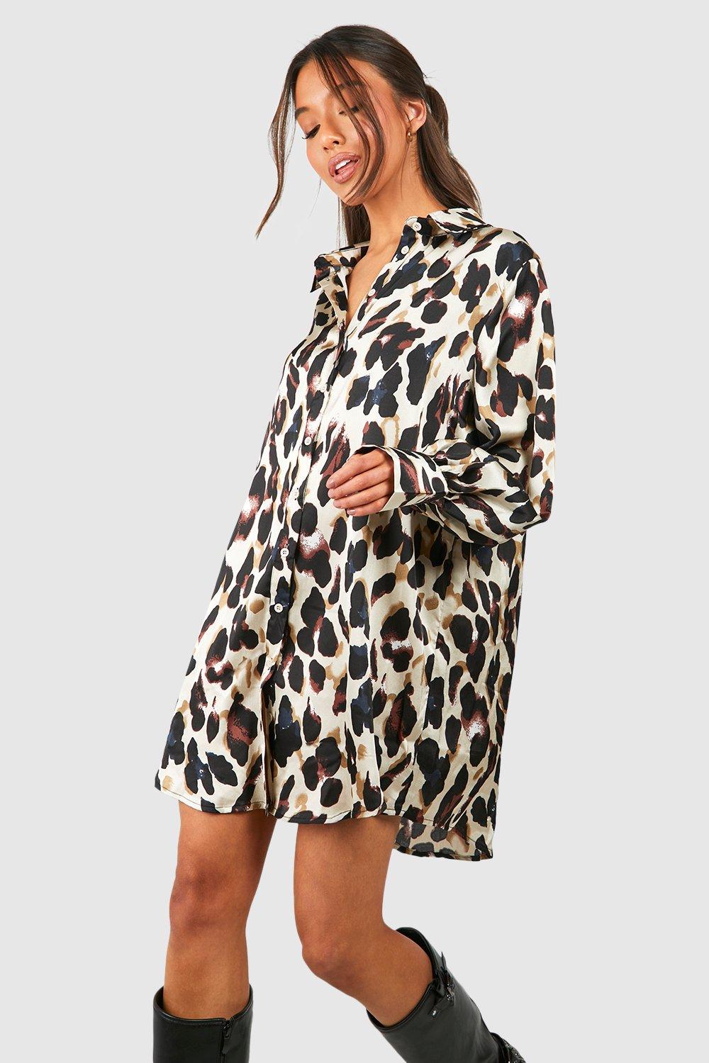 Leopard print oversized 2025 t shirt dress