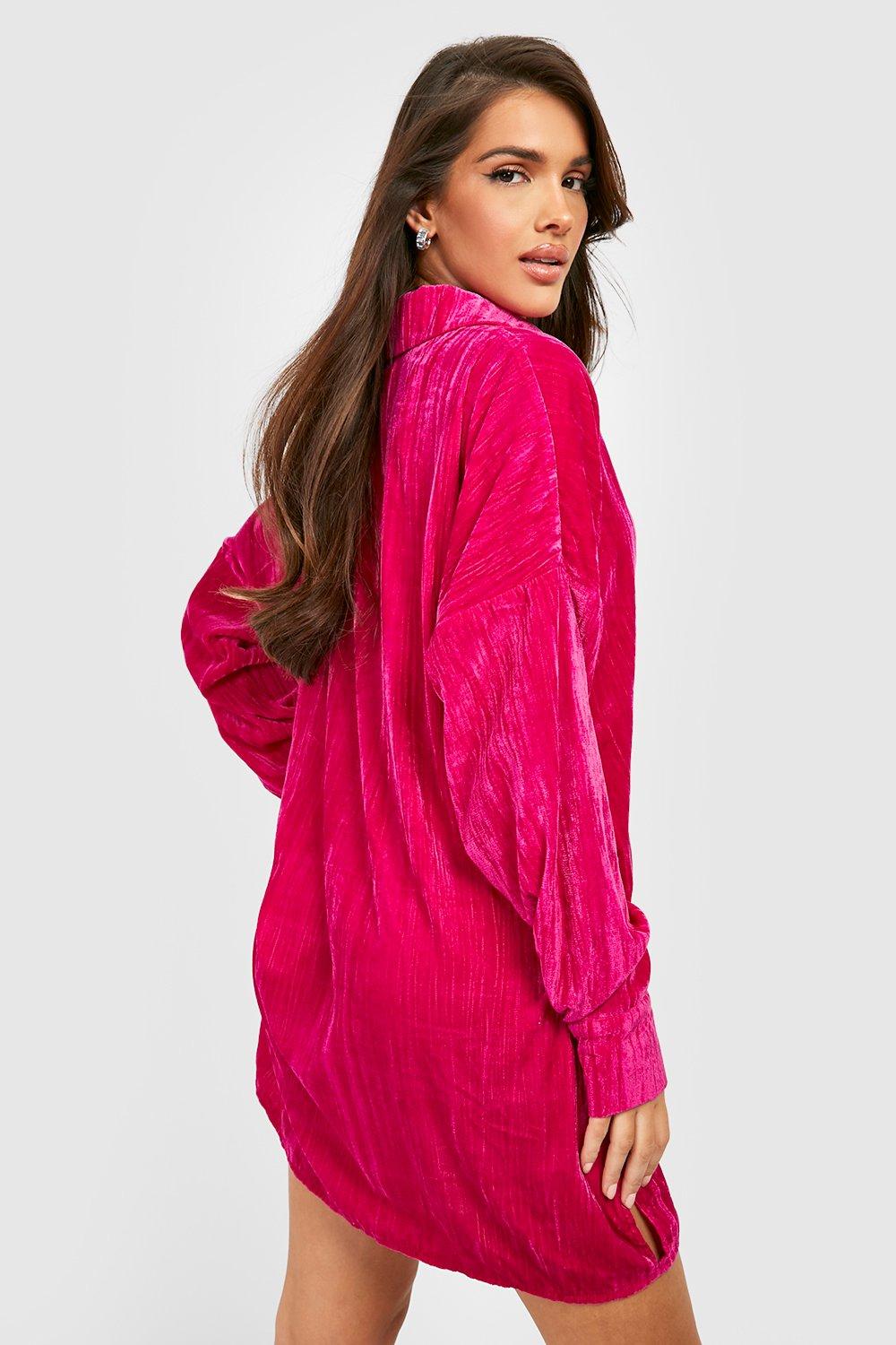 Pink velvet shirt clearance dress