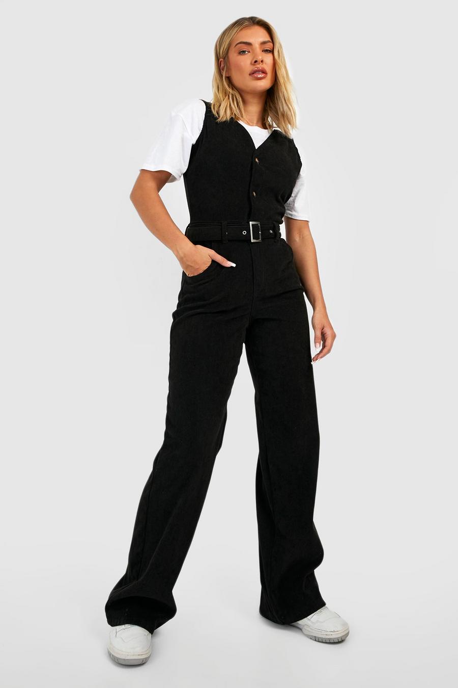 Black Cord Buckle Belted Pinafore Jumpsuit