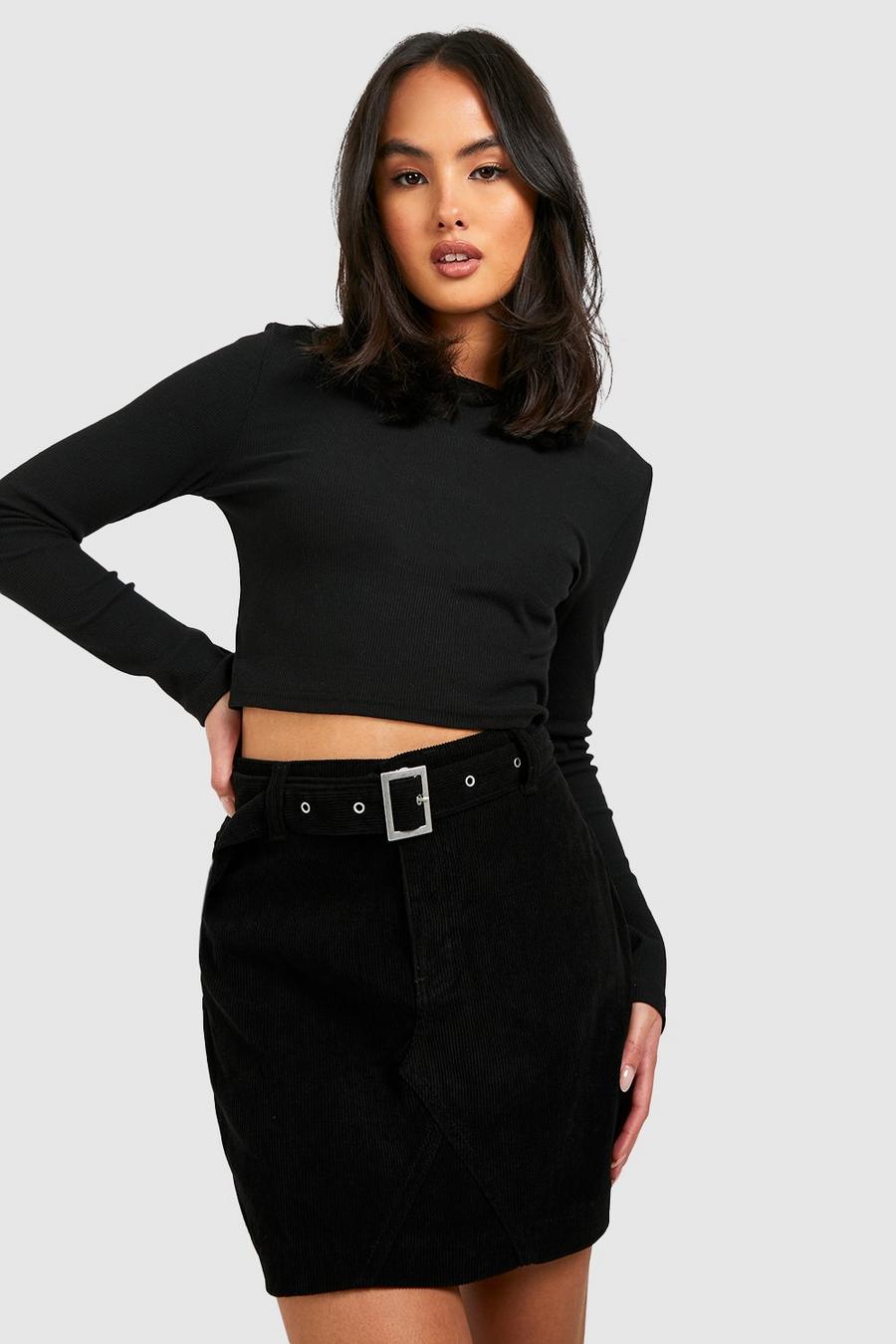 Black Cord Belted Mini Skirt image number 1