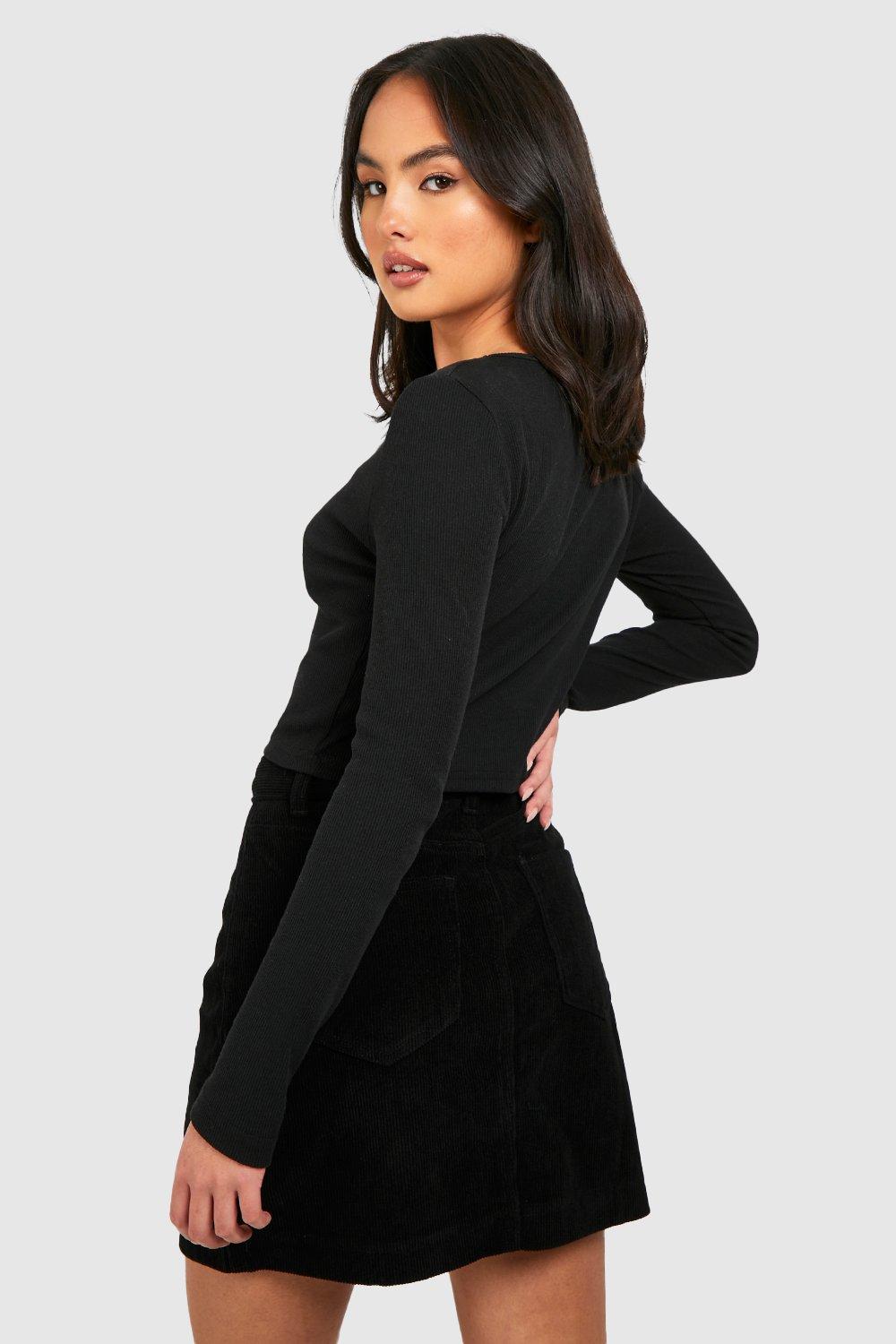 Black cord skirt boohoo hotsell