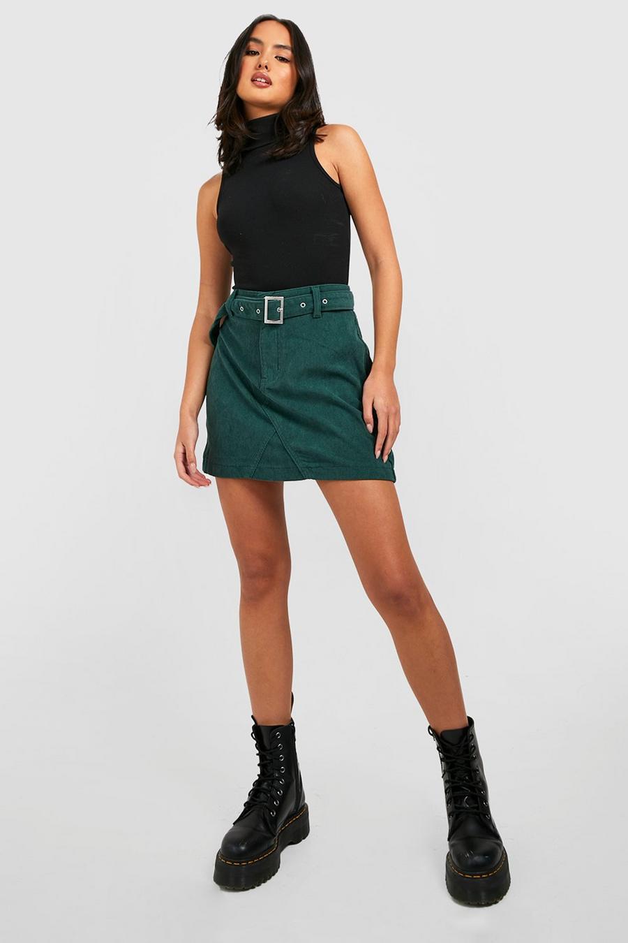 Forest grön Cord Belted Mini Skirt