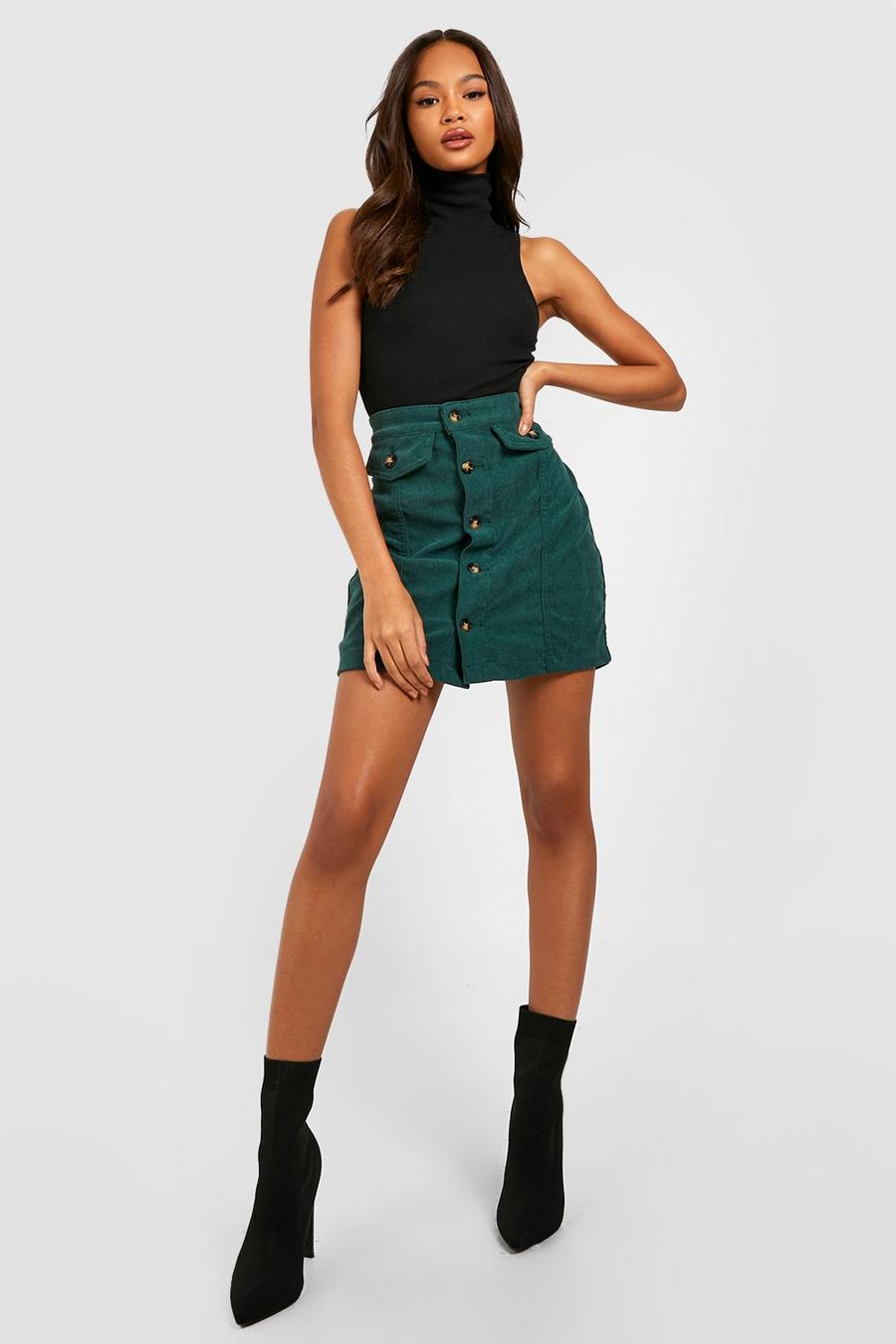 Forest Cord Button Front High Waisted Skirt image number 1