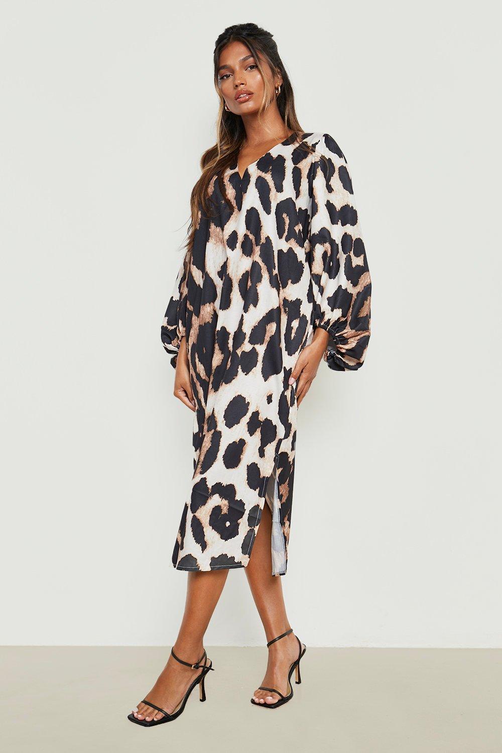 Leopard print 2025 puff sleeve dress