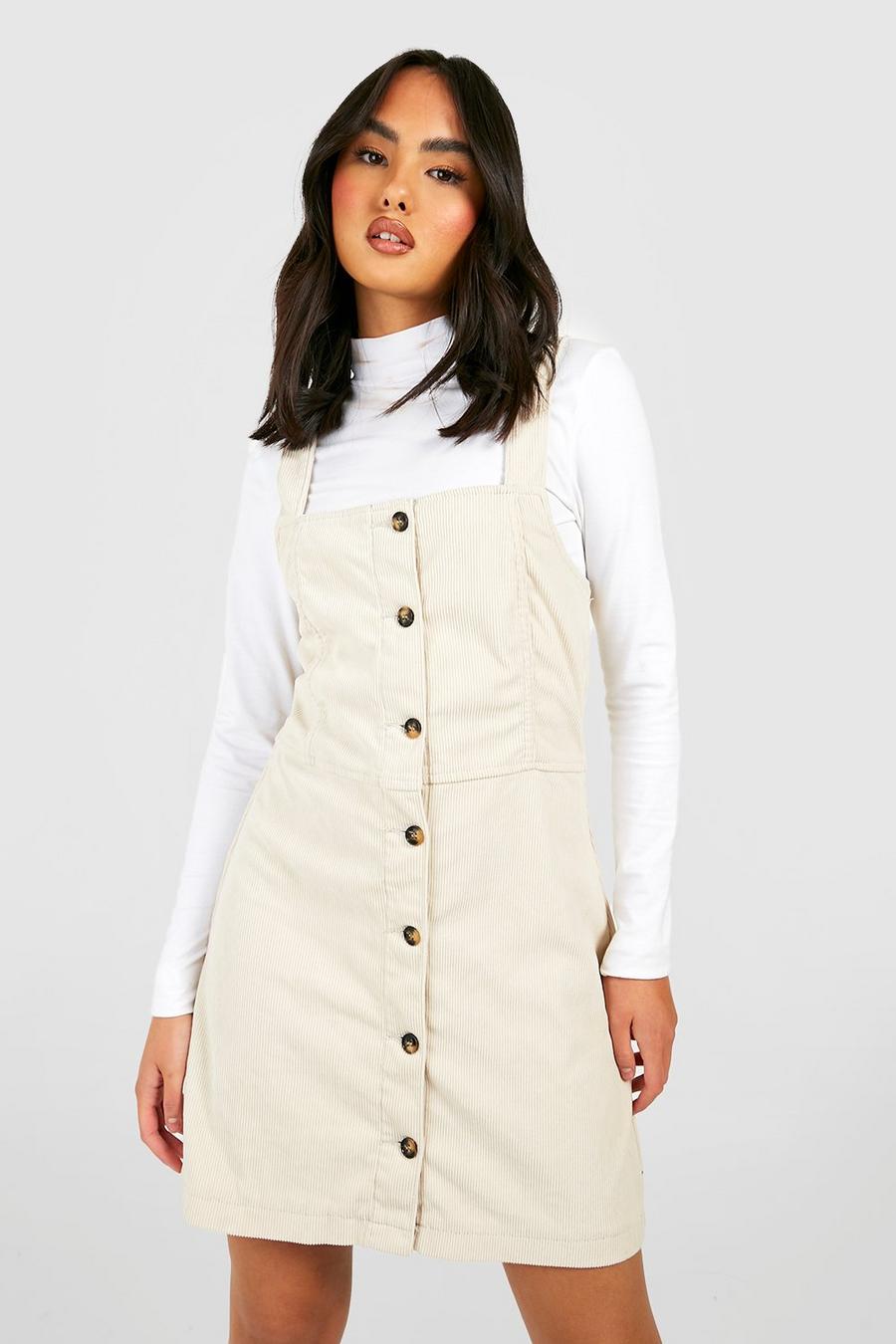 Taupe Cord Button Front Pinafore Dress image number 1