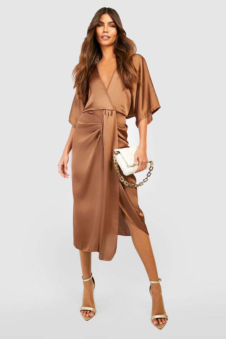 Chocolate brown Frill Detail Midi Dress