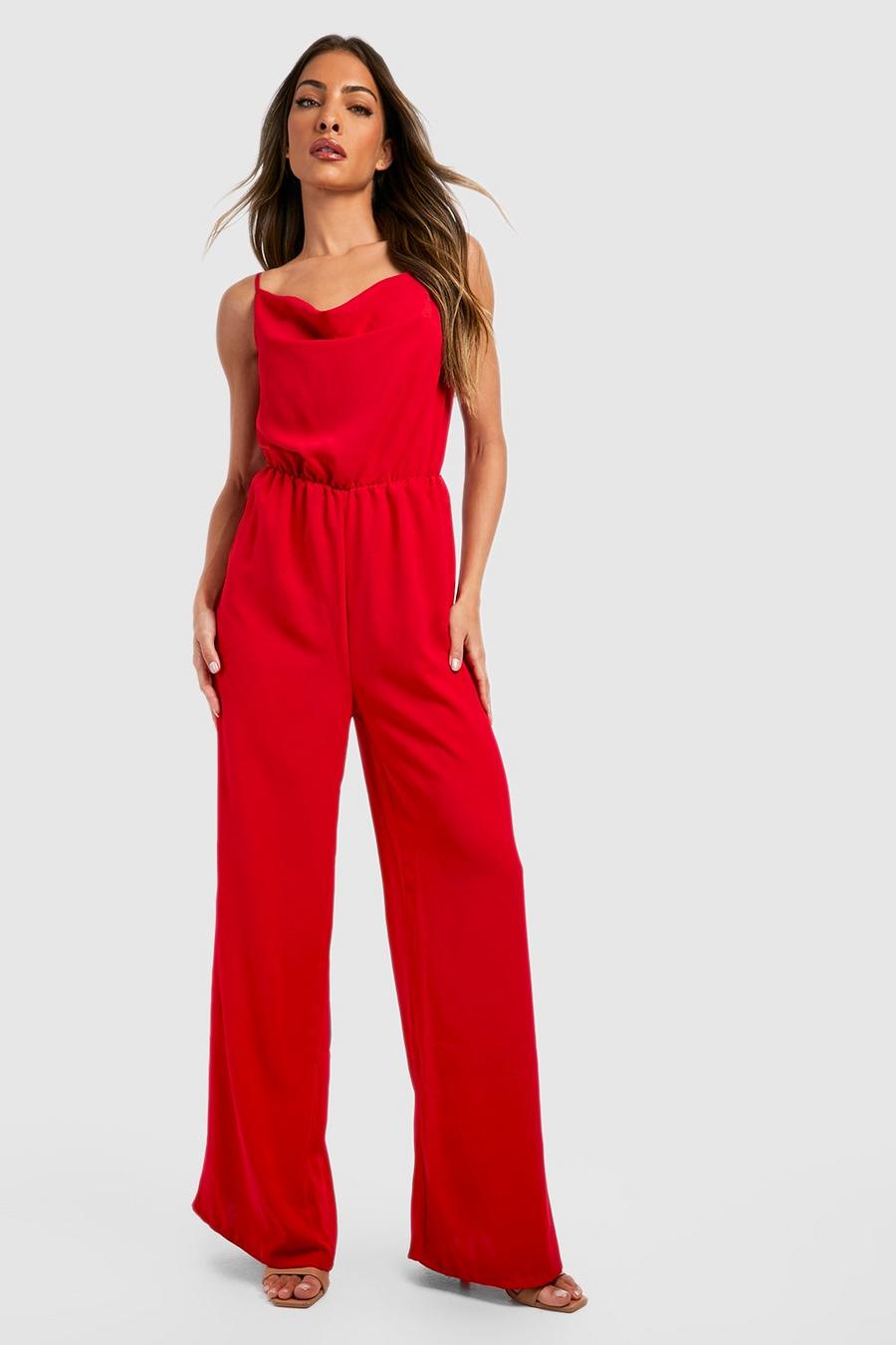 Red Strappy Cowl Neck Jumpsuit