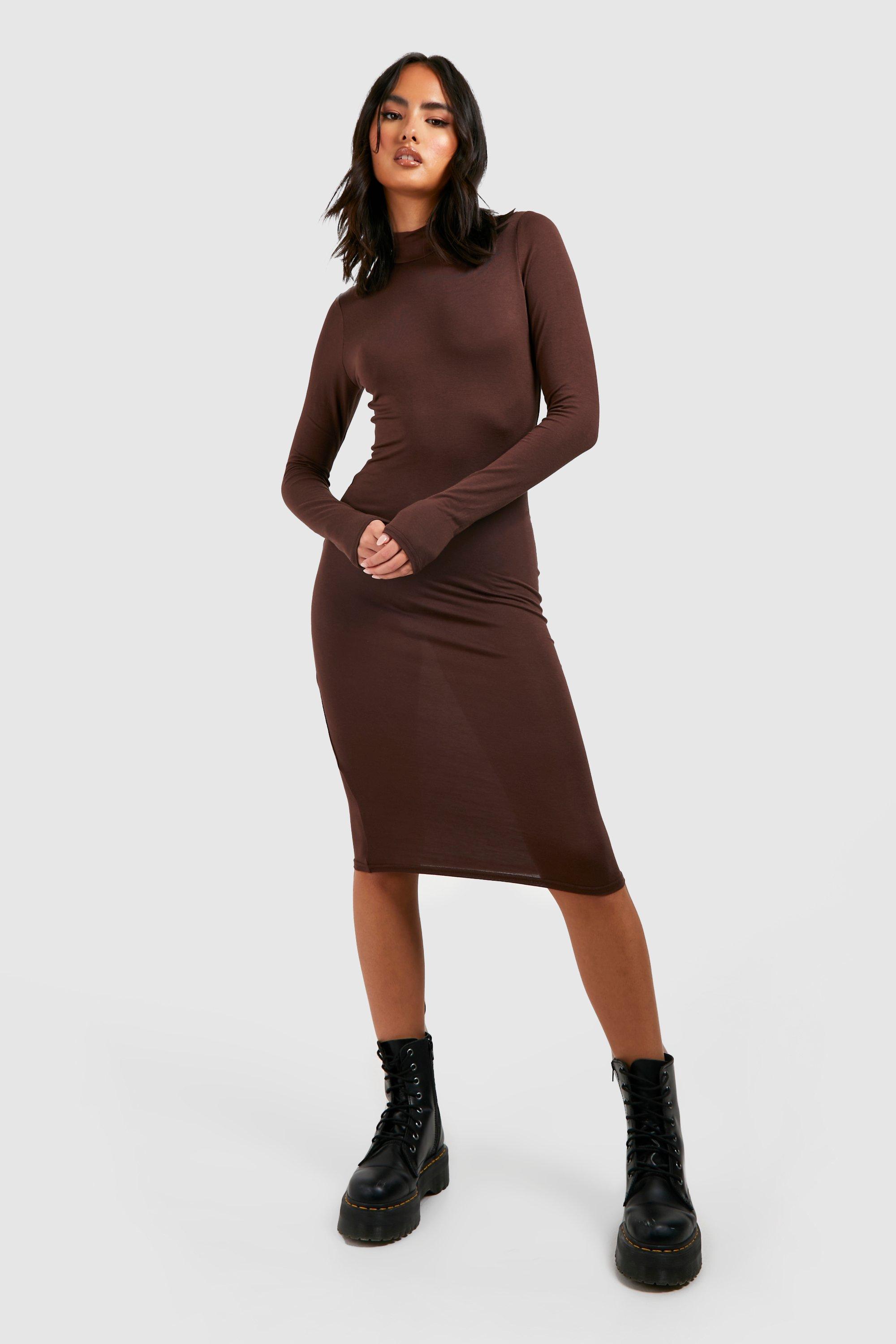 Brown bodycon hot sale midi dress