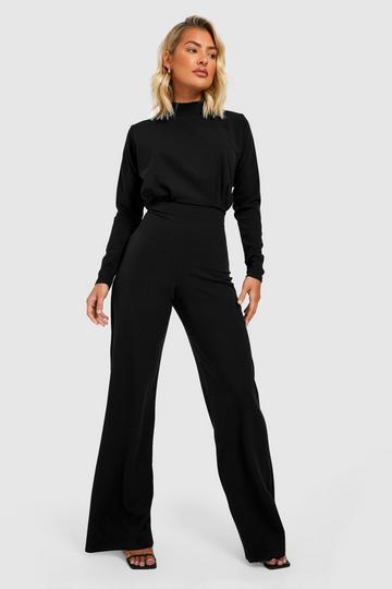 Black Pleat Detail Tailored Wide Leg Jumpsuit