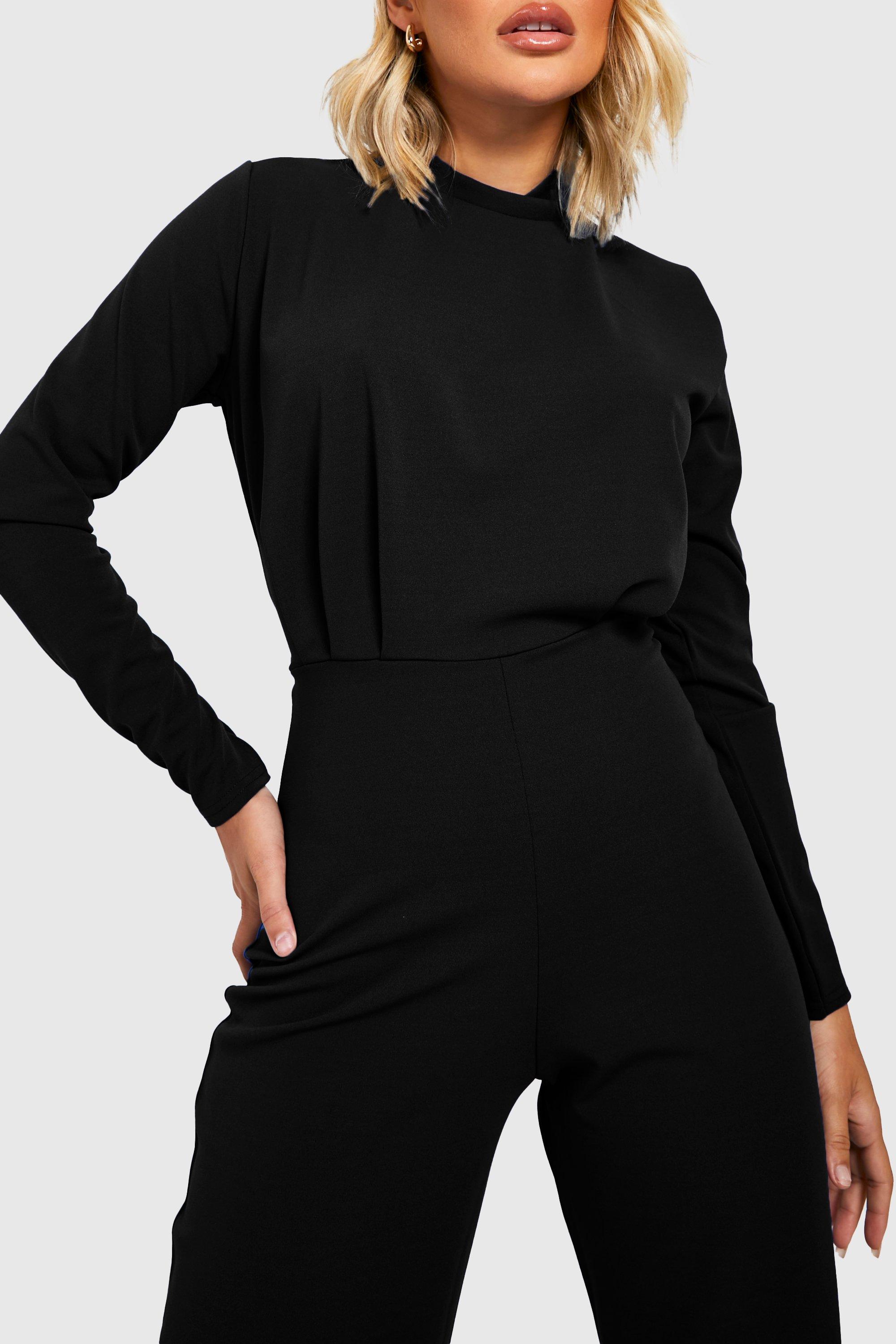 Black Roll Neck Long Sleeve Jumpsuit